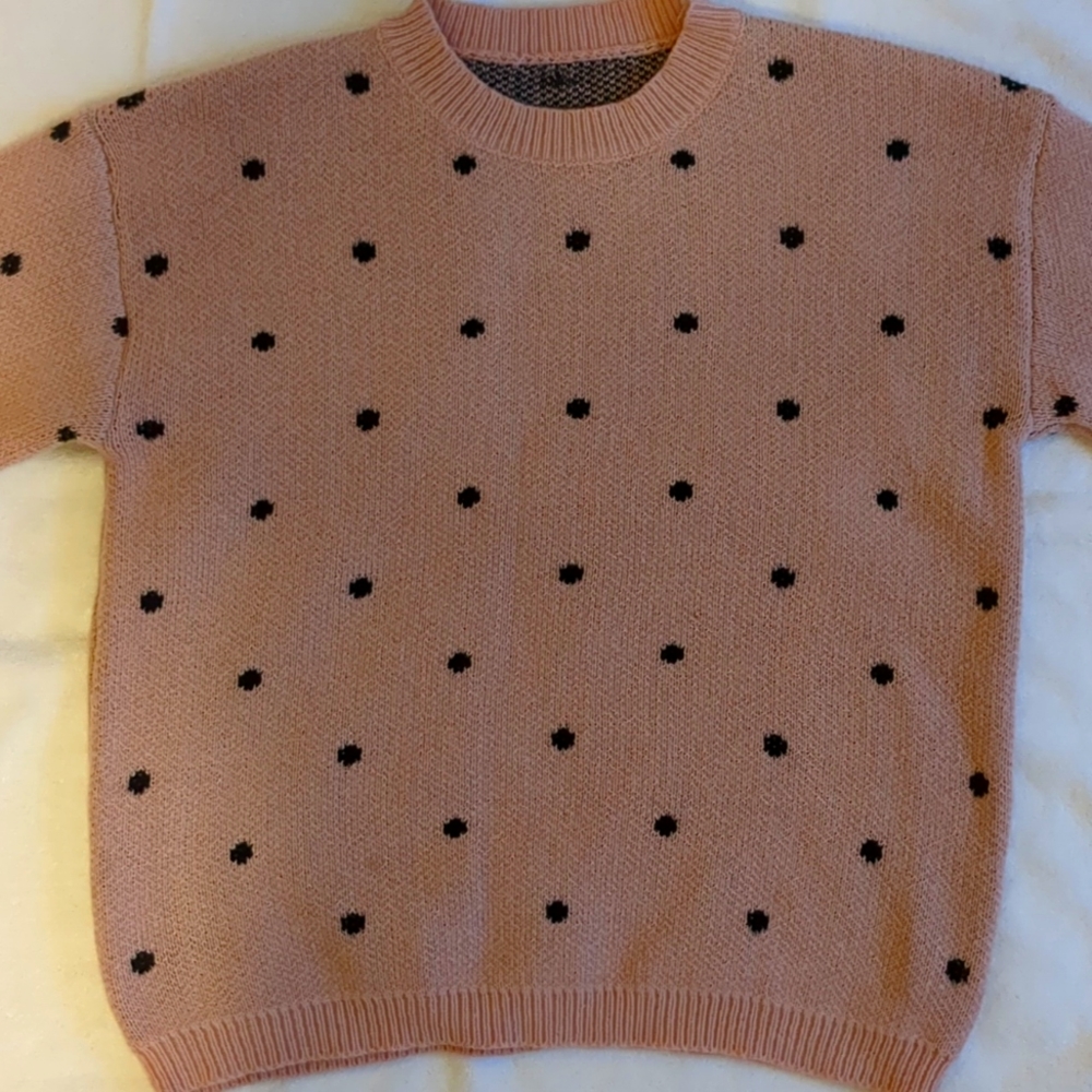 NWT Pink & Black Polka Dot Balloon Sleeve Thick Winter Sweater Size 6